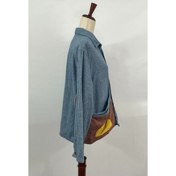 FLUX BENE OS S M Blue Sketchbook Jacket Cotton Corduroy Flannel Top Shacket Fall - Picture 4 of 8